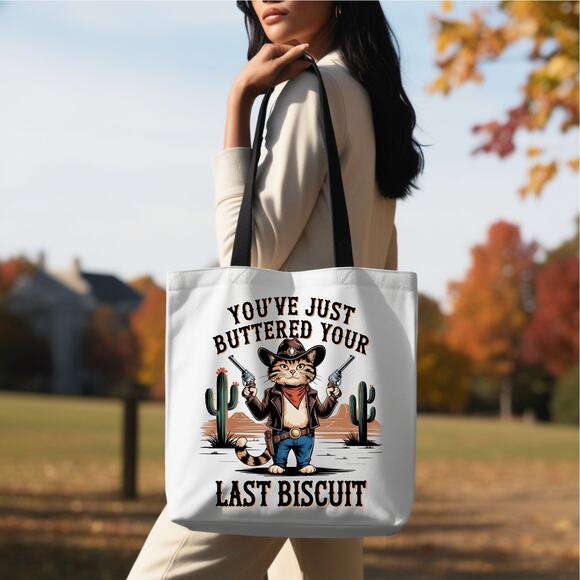 Buttered Your Last Biscuit Sassy Retro Western Gunslinger Cat - Picture 2 of 3